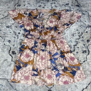 Band of the Free Floral Mini Dress Boho Short Sleeve Elastic Waist Size L